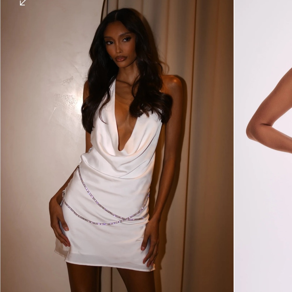 White low cute, open back dress with sparkly detail